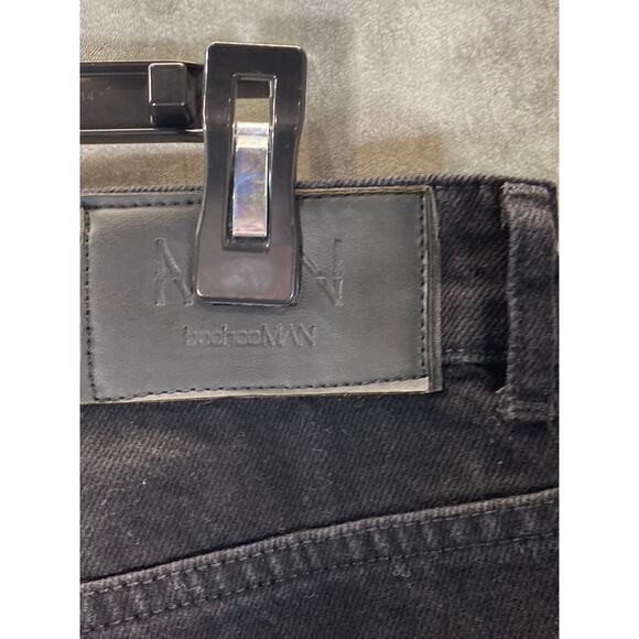 MAN BOOHOOMAN Men's Black Distressed Stretch Popper Hem Cargo Jeans SZ 36 - Picture 11 of 15